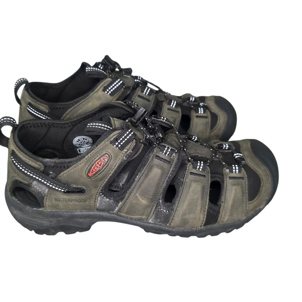 KEEN Targhee III Mens 9.5 Olive Green Waterproof Leather Hiking Sandals